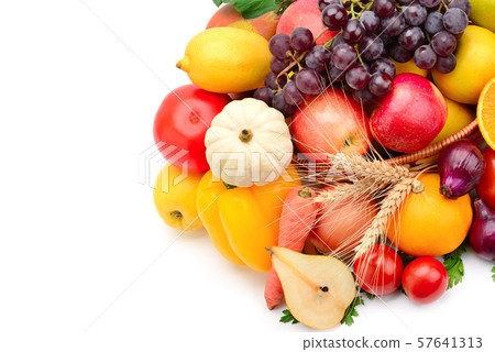 Fruits and vegetables isolated on a white Fruits and vegetables isolated on a white 57641313