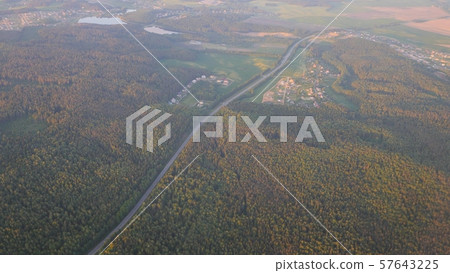 Flight over the Russian fields and villages. 57643225