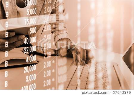 Stock market or forex trading graph and candlestick chart suitable for financial investment concept. Economy trends background for business idea and all art work design. Abstract finance background. 57643579