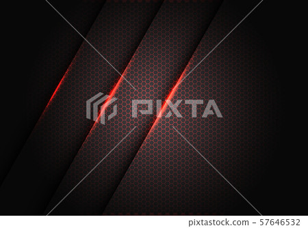 Abstract red light on hexagon mesh pattern in dark grey metallic design modern luxury futuristic background vector illustration. Abstract red light on hexagon mesh pattern in dark grey metallic design modern luxury futuristic background vector illustration. 57646532