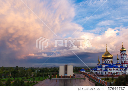 Russian Orthodox Cathedral of the Nativity in Novokuznetsk against a beautiful sky with beautiful 57646787