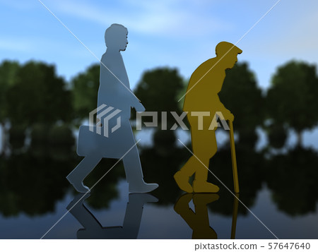 CG 3D例證三維剪影走的青年人老人生活未來 57647640