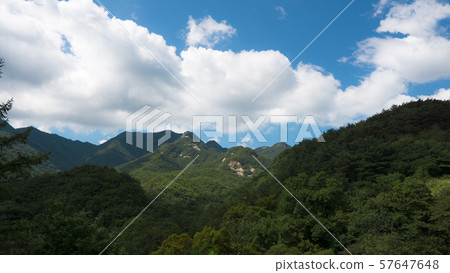 Mountain landscape with clouds in blue sky Mountain landscape with clouds in blue sky 57647648