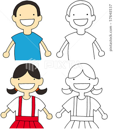 Boys And Girls Hand Drawn Digital Coloring Stock