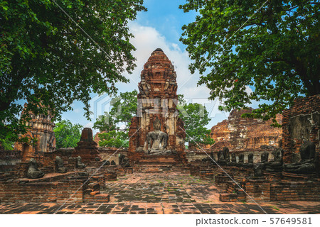Prang and Buddha statue, Wat Mahathat, Ayutthaya, Prang and Buddha statue, Wat Mahathat, Ayutthaya, 57649581
