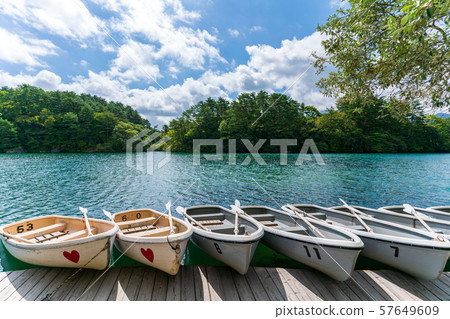 Goshikinuma and boats Bishamonuma Fukushima Kitashiobara Goshikinuma and boats Bishamonuma Fukushima Kitashiobara 57649609