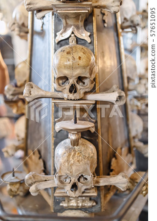 Human skulls and bones in ossuary Sedlec Kostnice 57651095