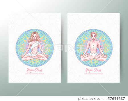 Young meditating yogis man and woman in lotus 57651687