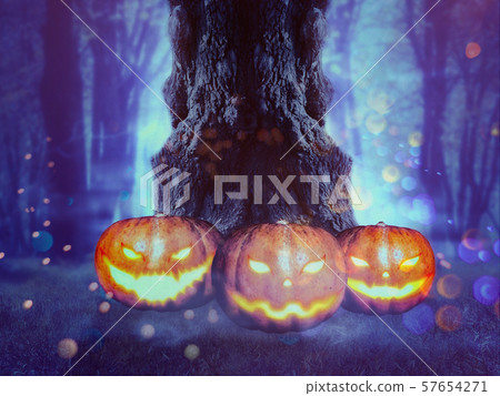 Spooky Tree with Pumpkins 57654271