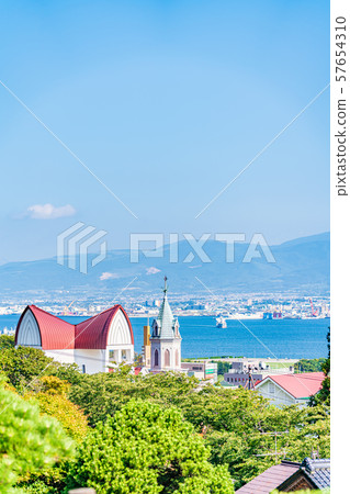 Hokkaido Summer Landscape Catholic Motomachi Church and Hakodate Bay 57654310