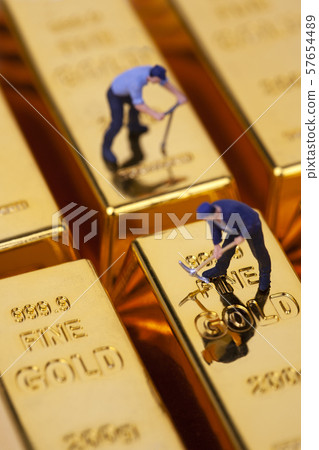 Miniature Miners on Gold Bar 57654489