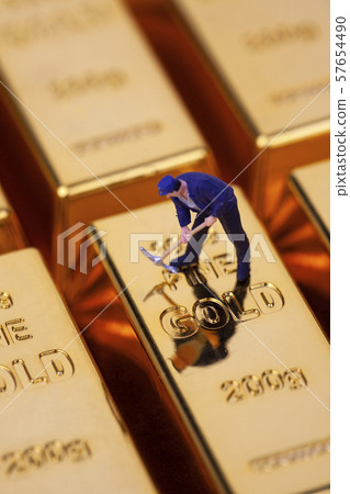 Miniature Miners on Gold Bar 57654490