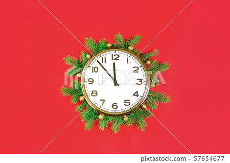 Christmas or New Year clock decor at midnight on 57654677