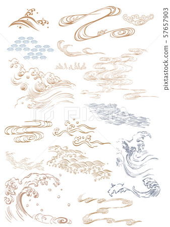 Japanese wave icons vector. Hand drawn wave elements. Japanese wave icons vector. Hand drawn wave elements. 57657903