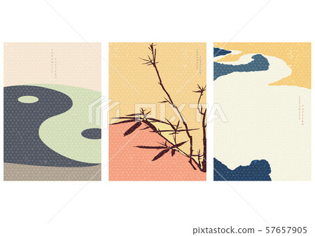 Japanese template with geometric pattern vector. Bamboo background. Yin Yang elements. Japanese template with geometric pattern vector. Bamboo background. Yin Yang elements. 57657905