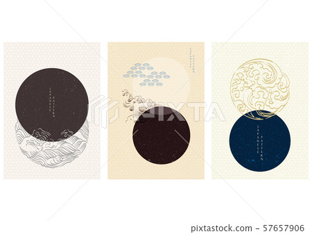 Japanese template with geometric pattern vector. Japanese pattern with wave elements. Japanese template with geometric pattern vector. Japanese pattern with wave elements. 57657906