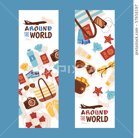Summer vacation travel banners, vector illustration. Tour agency flyer with flat style icons of Summer vacation travel banners, vector illustration. Tour agency flyer with flat style icons of 57658197
