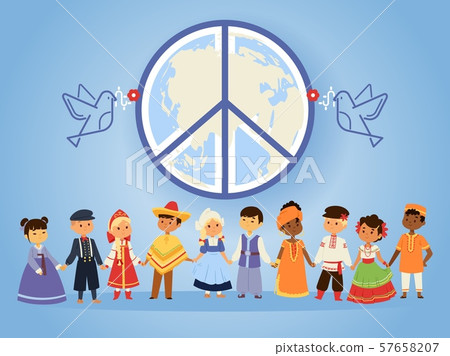Peace united nations, vector illustration. People of different races, nationalities, countries and 57658207