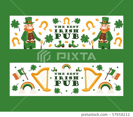 Irish pub banners, vector illustration. St Patricks day festival, traditional holiday in Ireland 57658212
