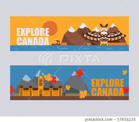 Canadian symbols and landmarks, vector illustration. Flat style banners, headers for Canada travel 57658235