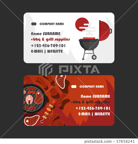 BBQ and grill supplies business card design, vector illustration. Meat restaurant, roasted beef BBQ and grill supplies business card design, vector illustration. Meat restaurant, roasted beef 57658241