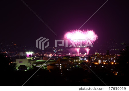 Isawa Onsen Fireworks Festival viewed from Okura Kyoji mountain climbing parking lot 57659039