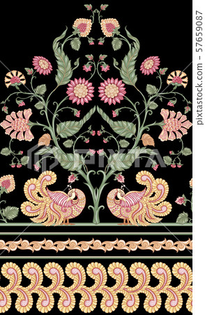 Seamless Indian floral ethnic pattern with bird. 57659087