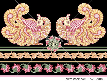 Seamless Indian floral ethnic pattern with bird. 57659089