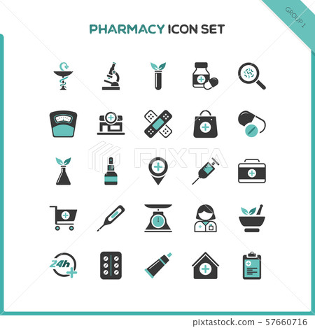 Flat pharmacy and healthcare icon set 57660716
