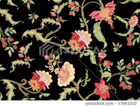 Seamless pattern with stylized ornamental flowers - Stock Illustration ...