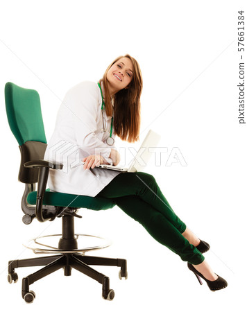 Medical. Woman doctor working on computer laptop 57661384