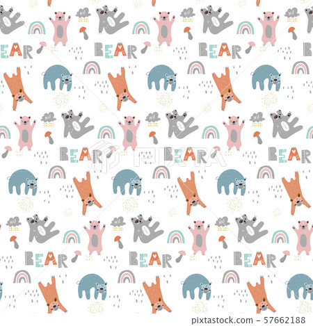 Childish seamless pattern with cute bears. Creative scandinavian style kids texture for fabric 57662188