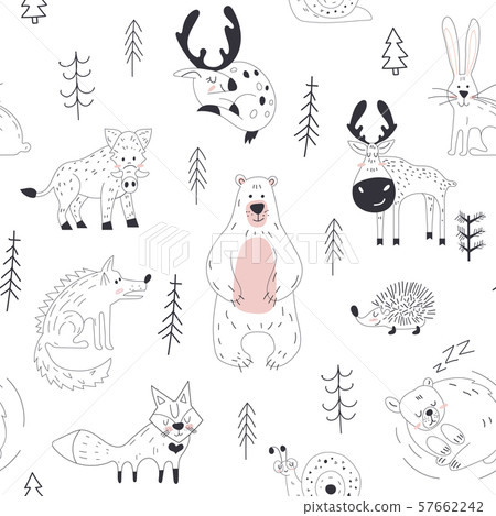 Forest animal seamless pattern Woodland childish print in Scandinavian decorative style. Seamless 57662242
