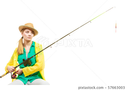Woman with fishing rod , spinning equipment 57663003