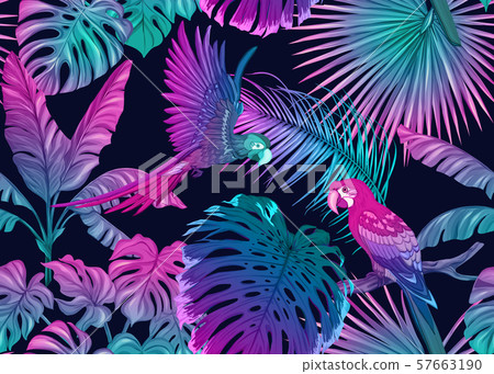 Seamless pattern, background with tropical plants 57663190