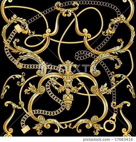 Gold chains and  belts seamless patterns 57663418
