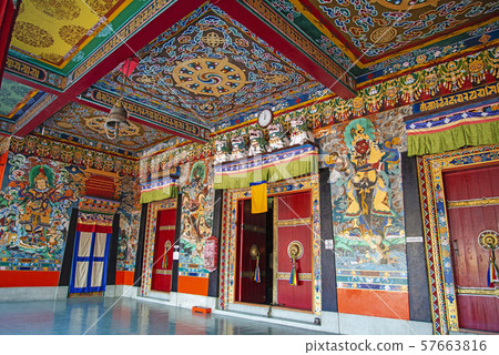 Colorful passage at Rumtek Monastery, Sikkim India Colorful passage at Rumtek Monastery, Sikkim India 57663816