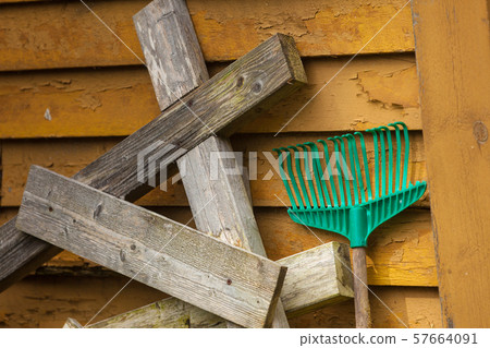 Standing fork harrows rake, gardening equipment. 57664091