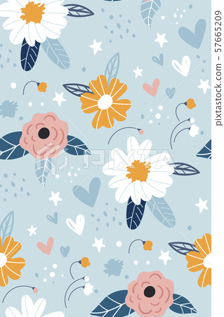 Seamless pattern with creative decorative flowers in scandinavian style. Great for fabric, textile 57665209