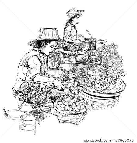 Vendors in a street market in Thailand Vendors in a street market in Thailand 57666876