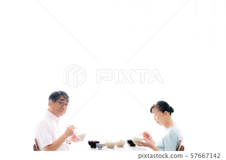 Two people, two people, meals, nursing care, at home, lifestyle, old man, old age, interior design room, white natural light 57667142