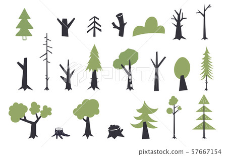 Flat trees set. Flat forest tree nature plant isolated eco foliage. Set of abstract stylized trees. Flat trees set. Flat forest tree nature plant isolated eco foliage. Set of abstract stylized trees. 57667154