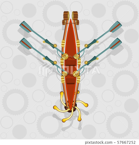 Vector image with rowing boat in steampunk style Vector image with rowing boat in steampunk style 57667252