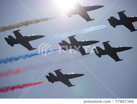 Flight of the aerobatic group "Rus" in the sky 57667366