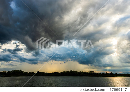 .thunder storm sky Rain clouds 57669147