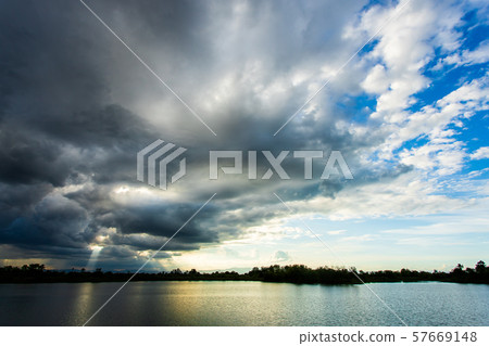 thunder storm sky Rain clouds . 57669148