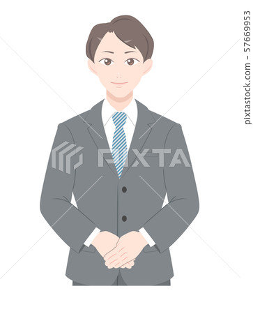 Bowing upright business suit male upper body Bowing upright business suit male upper body 57669953