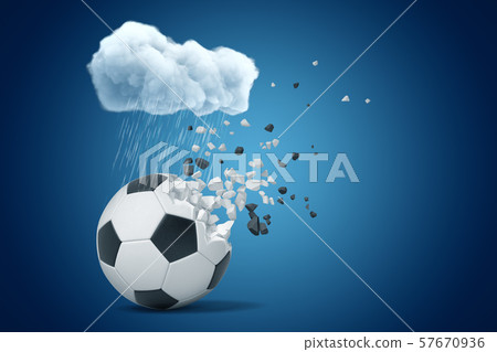 3d rendering of white rainy cloud above football ball shattering into small pieces on blue 3d rendering of white rainy cloud above football ball shattering into small pieces on blue 57670936