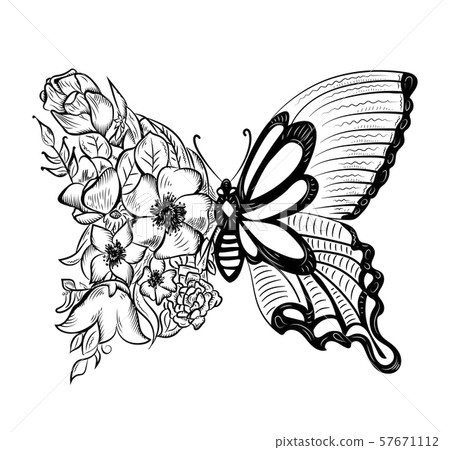 Download Creative Butterfly With A Wing Of Flowers Stock Illustration 57671112 Pixta