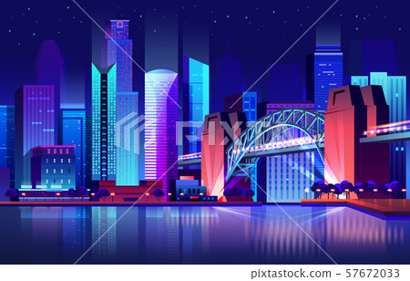 Future town with bridge and river, futuristic city 57672033
